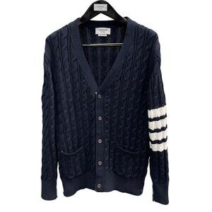 Thom Browne Chunky Cable Knit Navy Cardigan